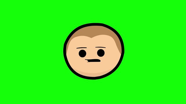 A 2D animated flat-style male character head with an open mouth, designed for lip-sync and expressive communication, isolated on a chroma key green background. This graphic asset is ideal for explaine