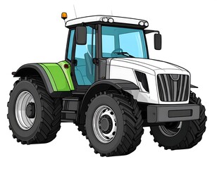 Illustration of a modern farm tractor with detailed design.