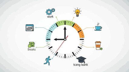 Time management concept with clock and daily activities icons