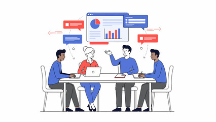 Diverse team collaborating on project with laptops and data analysis