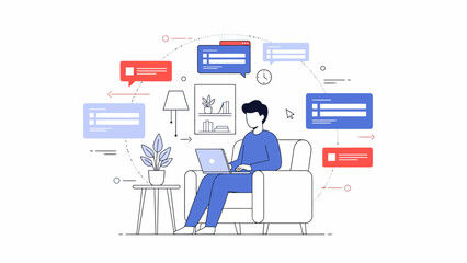 Remote worker engaging with digital communication tools in modern home office