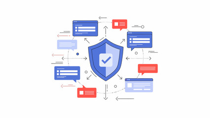Secure online communication with shield and chat bubbles