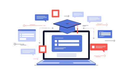 Online education and communication concept with graduation cap on laptop