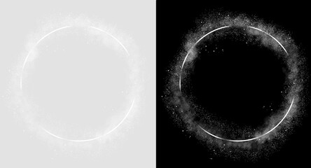 silver glitter cirlce frame with sparkling stars isolated on transparent background illustration,...