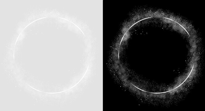silver glitter cirlce frame with sparkling stars isolated on transparent background illustration, luxury metallic border, clip art, png.	
