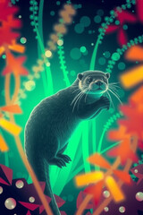 Spectral Otter in Glowing Kelp Forest