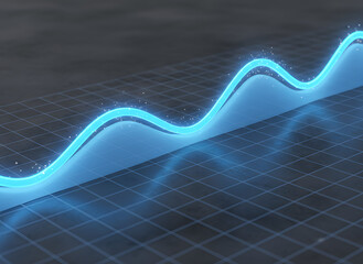 Glowing blue waveform on dark grid background