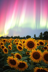 Radiant Sunflowers and Aurora Borealis