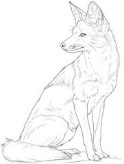 Obraz premium Hand Drawn Black and White Outline Sketch of a Wild Fox Sitting and Looking Back for Children Coloring Book Page or Wildlife Illustration Isolated on White Background for Education Concept
