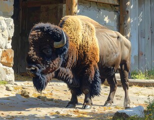 Majestic American Bison Standing Proudly in the Sunlight.