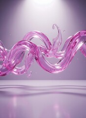 Aesthetic 3D Abstract Illustration of Intertwining Transparent Magenta Liquid Waves in Lilac Space