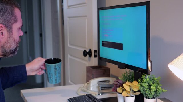 PHALT BLYX Blue Screen ClickFix Style Social Engineering Attack Example as Middle Aged Victim Executes Shell Script Payload Delivery Cyber Concept