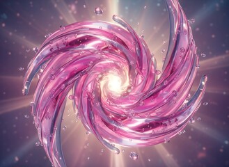Stunning Abstract Vortex of Magenta and Lilac Fluid Waves with Sparkling Bubbles and Luminous Light
