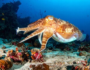 Obraz premium Cuttlefish in its natural habitat, underwater photography, ocean life.