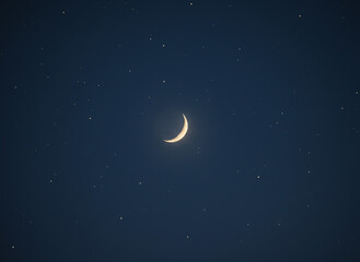 Crescent Moon With Soft Glowing Stars in a Calm and Peaceful Night Sky Atmosphere