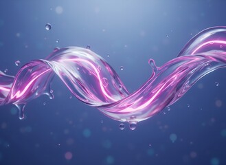 Abstract 3D Fluid Sculpture with Neon Pink and Purple Glows, Dynamic Liquid Wave in Motion Background