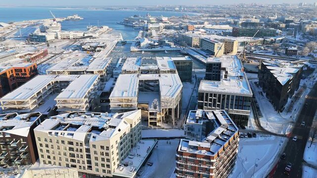 Winter Aerial View of Porto Franco Centre, Tallinn, Estonia - 4K Drone Video