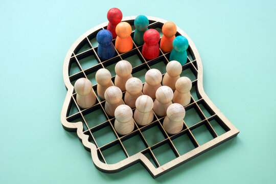 Segmentation inside human head shape symbolizing bias and social stereotypes.