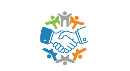 Obraz premium Handshake icon symbolizing partnership and collaboration between diverse individuals.