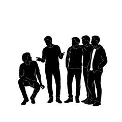 Four men in black silhouettes standing and sitting together