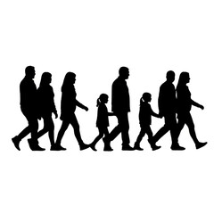Obraz premium Silhouette of a diverse group of people walking together in a line