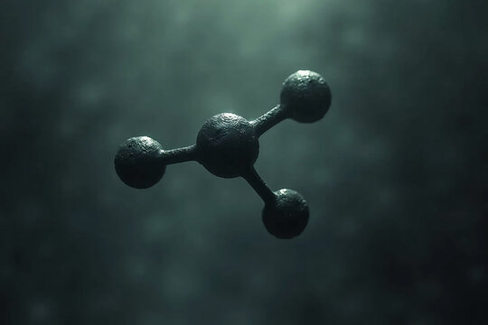 NH3 tetraatomic molecule - ammonia. Abstract 3D visualization of molecular structure on dark background. Dramatic lighting.