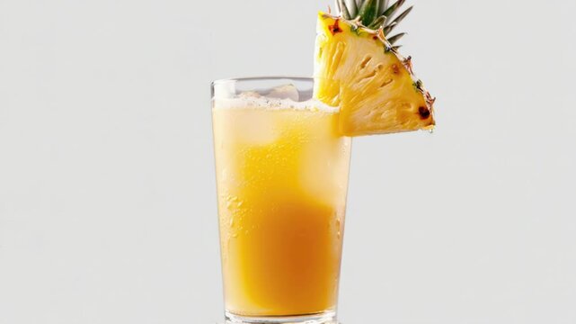 Video Refreshing tropical drink served in a tall glass with a slice of pineapple