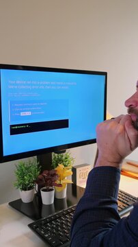 PHALT BLYX Blue Screen ClickFix Style Social Engineering Attack Example as Middle Aged Victim Executes Shell Script Payload Delivery Cyber Concept