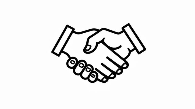 Animated handshake icon drawn in a minimal black sketch style, symbolizing business partnership and deal agreement concepts.