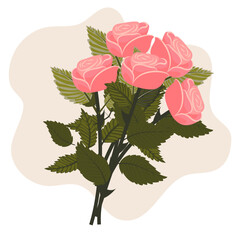 A bouquet of pink roses on a background spot. Vector illustration isolated on a white background.
