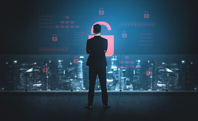 Digital security concept illustrating a cybersecurity breach, with a red unlocked padlock indicating data exposure among secure systems, emphasizing system vulnerability and risk Vouch