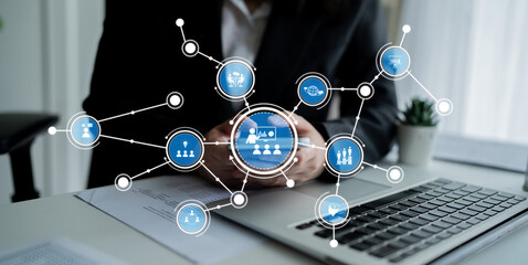 A professional setting showcasing a smartphone surrounded by digital icons representing networking...