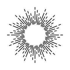 Vintage sunburst, sunset beams. Boho style, modern minimalist bohemian design. Hand drawn bursting sun, light rays. Logotype or lettering design element in retro style. Vector illustration