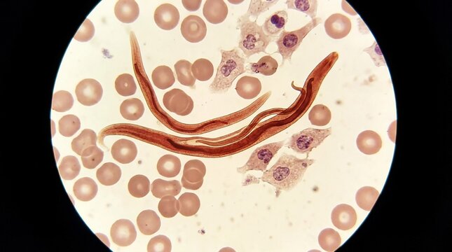 Microscopic View of Parasitic Worms in Human Blood Smear