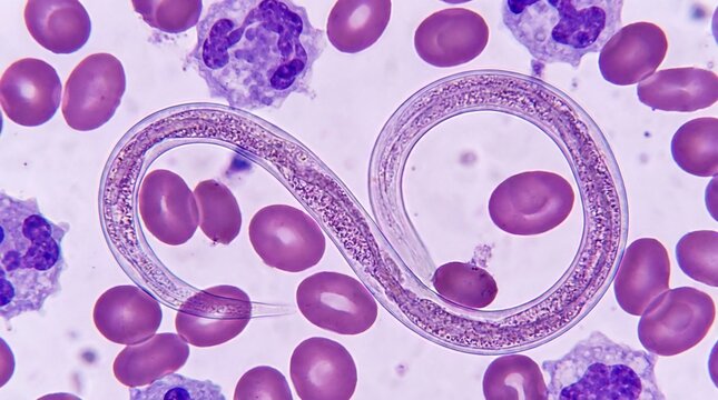 Microscopic View of Heartworm Parasite in Blood Smear