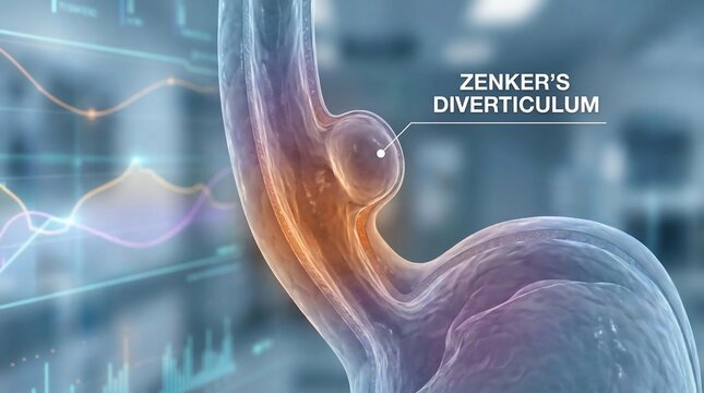 Medical Illustration of Pharyngoesophageal Diverticulum Pouch in Esophagus