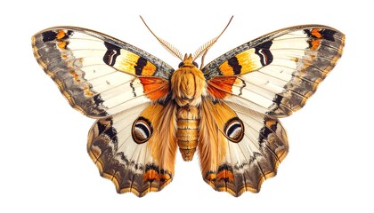 Stunning Imperial Moth Displaying Intricate Wing Patterns on White.