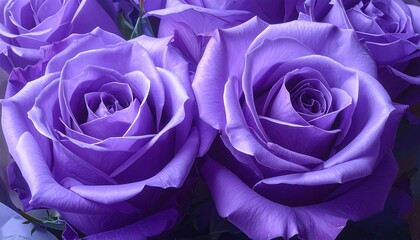 Close-up of Beautiful Purple Roses in Full Bloom.