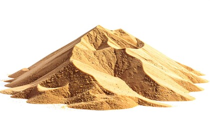 Golden Sand Dune Formation Isolated on White Background.