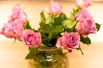 bouquet of pink roses in vase
