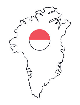 Greenland map and flag. Drawing with single continuous line. Greenlander country flag in one line. Editable linear illustration on white background. Isolated outline vector. Simple minimalist doodle.