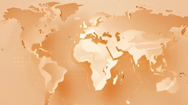 Orange tinted world map background with silhouette continents