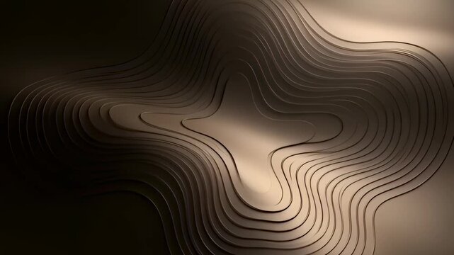 Abstract topographic wave pattern sculpture with curved lines and soft shadows