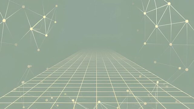 Abstract network grid with interconnected points and lines over mint background