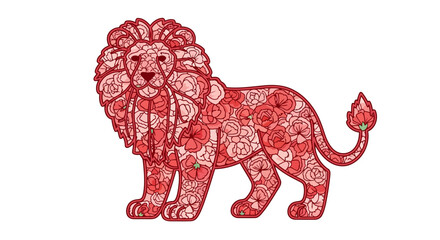 Stylized red lion silhouette with intricate floral patterns illustration.