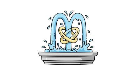 Cartoon water fountain with a central golden knot sculpture.