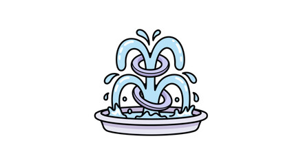 Stylized two-tiered water fountain with splashing water illustration.