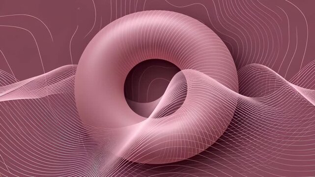Abstract pink torus with flowing wave lines and gradient background