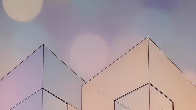 Abstract glass pyramids with pastel bokeh and soft geometric lighting