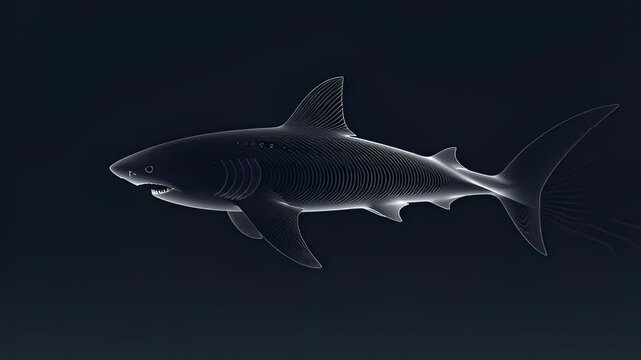 Wireframe shark silhouette in dark ocean background